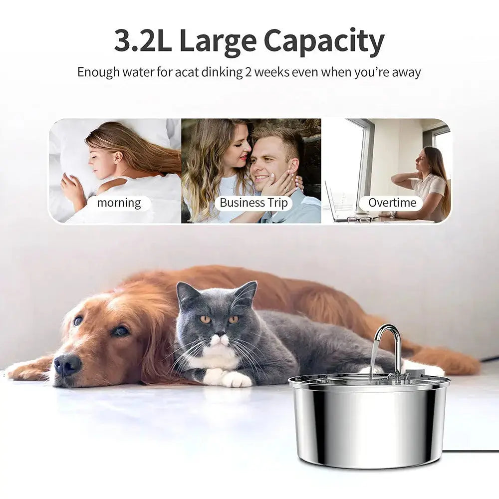 Petrkl™ PureFlow – Stainless Steel Cat Water Fountain 3.2L Petrkl