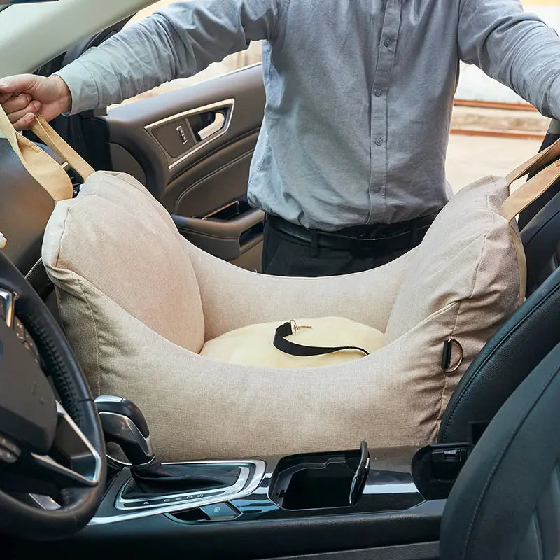 BreezeArmor™ Dog Car Bed beige in the car