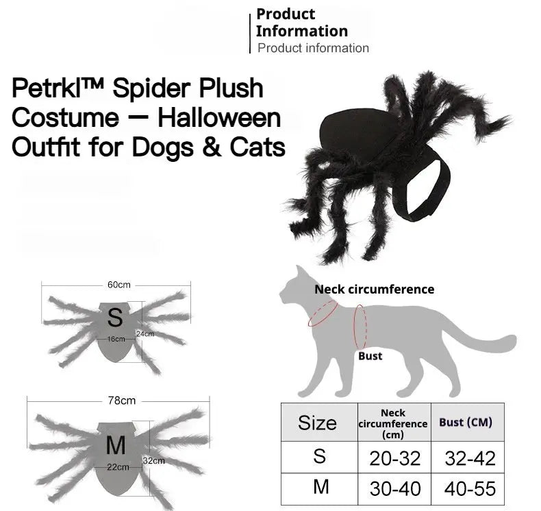 Petrkl™ Spider Plush Costume – Halloween Outfit for Dogs & Cats Petrkl