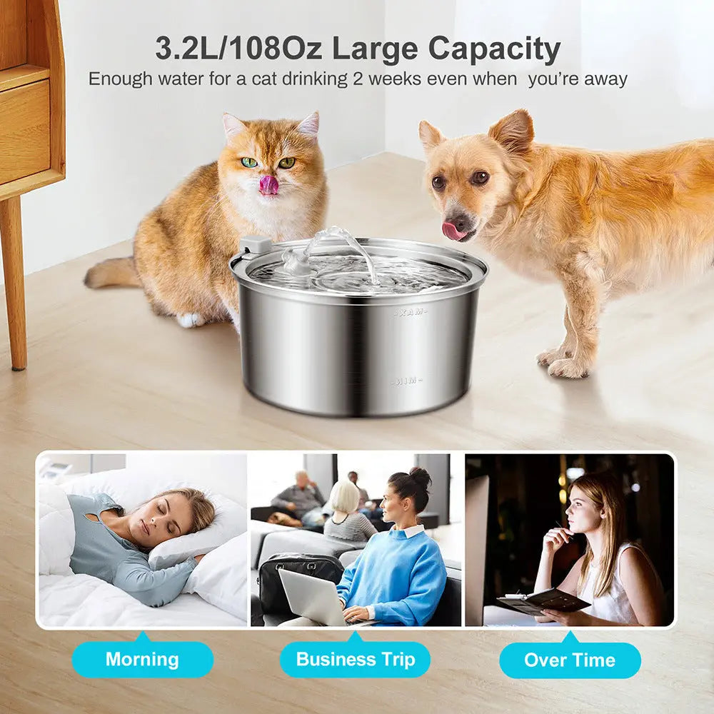 Petrkl™ PureFlow – Stainless Steel Cat Water Fountain 3.2L Petrkl