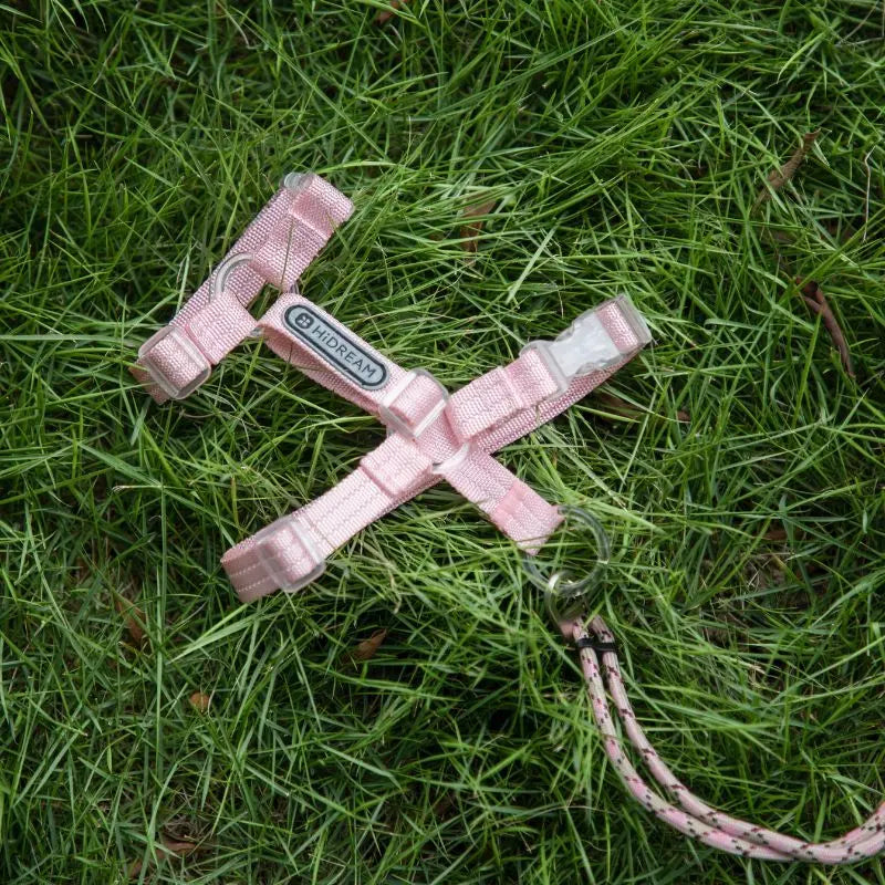 Adjustable Cat Harness & Leash Set  pink outside