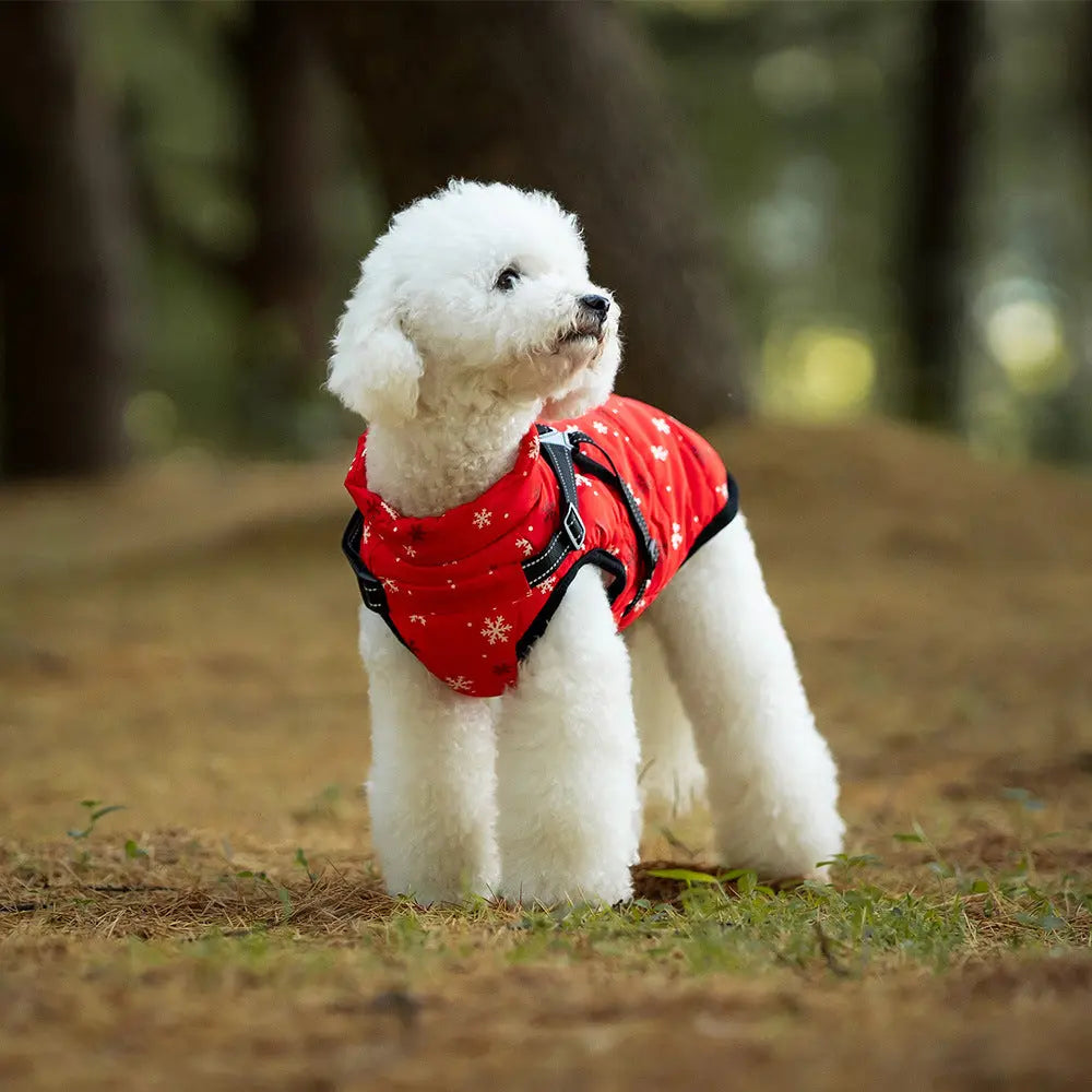 Christmas Waterproof Dog Coat with Harness Warm Padded Winter Jacket for Small Dogs Petrkl