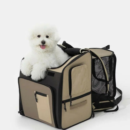 Dog resting inside breathable foldable travel bag