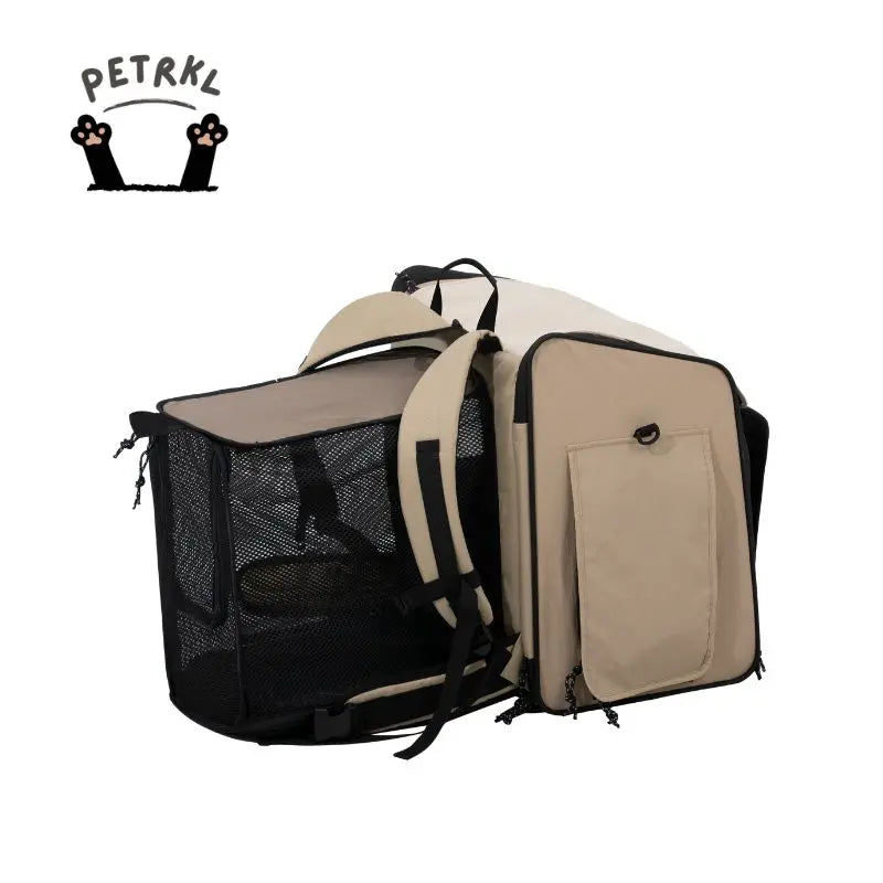 Foldable cat carrier travel backpack expand right side