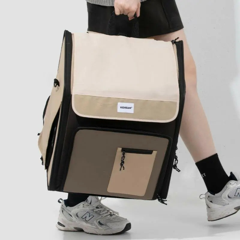 People carrying foldable cat carrier travel backpack