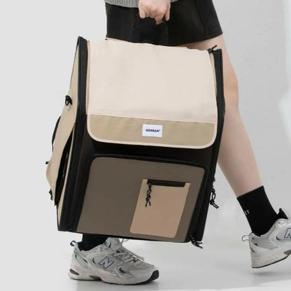 People carrying foldable cat carrier travel backpack