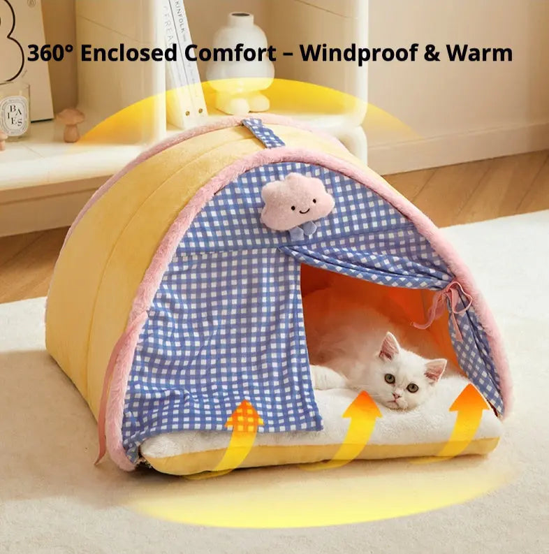 Plaid Cozy Cat Bed Tent Soft Indoor Couch for Kittens and Cats Petrkl