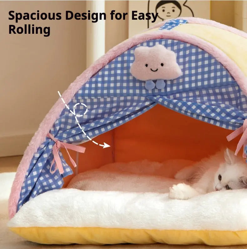 Plaid Cozy Cat Bed Tent Soft Indoor Couch for Kittens and Cats Petrkl