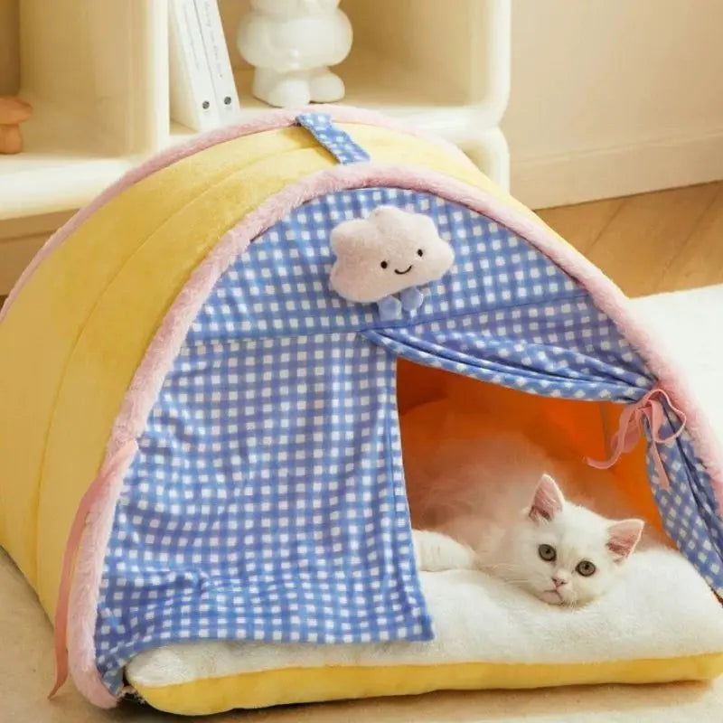 Plaid Cozy Cat Bed Tent Soft Indoor Couch for Kittens and Cats Petrkl
