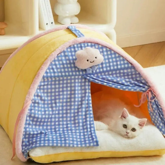 Plaid Cozy Cat Bed Tent Soft Indoor Couch for Kittens and Cats Petrkl