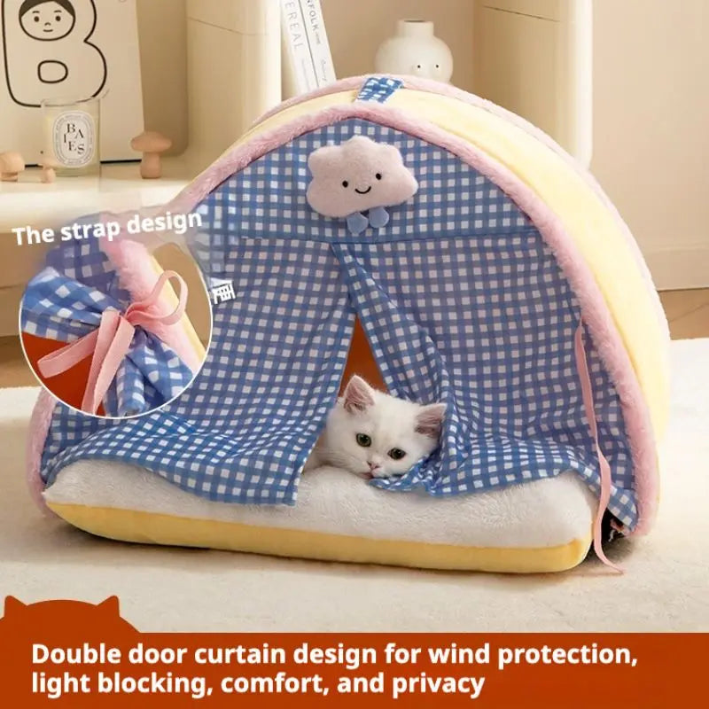 Plaid Cozy Cat Bed Tent Soft Indoor Couch for Kittens and Cats Petrkl