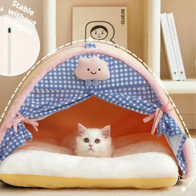 Plaid Cozy Cat Bed Tent Soft Indoor Couch for Kittens and Cats Petrkl