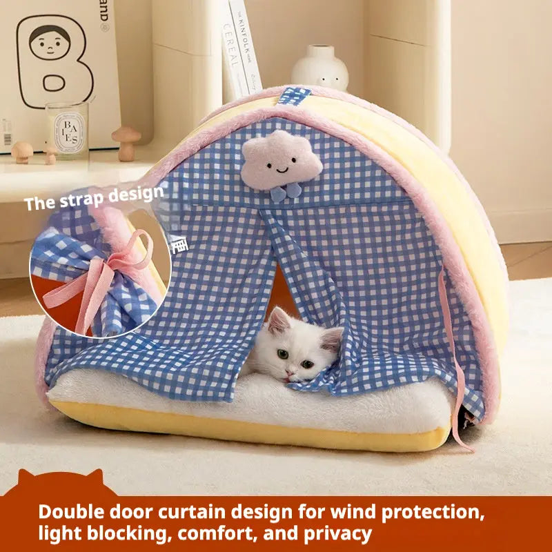 Plaid Cozy Cat Bed Tent Soft Indoor Couch for Kittens and Cats Petrkl