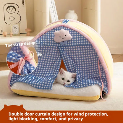 Plaid Cozy Cat Bed Tent Soft Indoor Couch for Kittens and Cats Petrkl