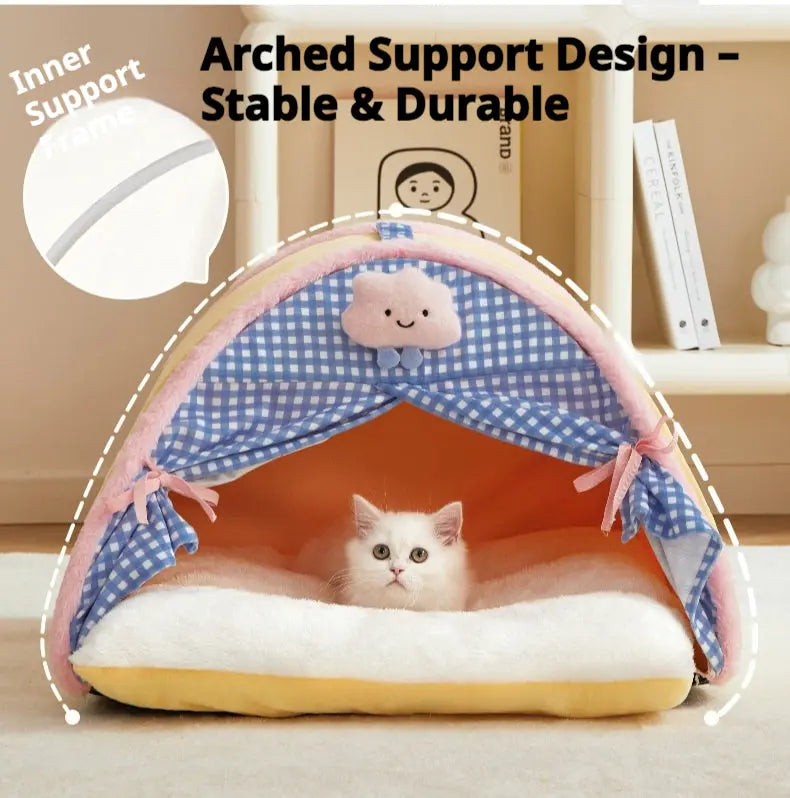 Plaid Cozy Cat Bed Tent Soft Indoor Couch for Kittens and Cats Petrkl