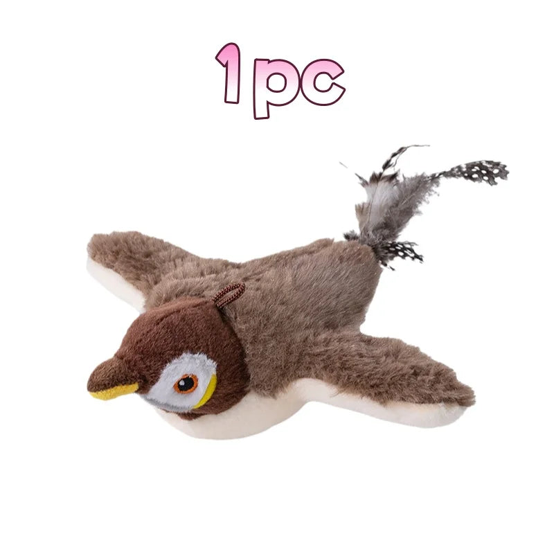 Hot Rechargeable Interactive Simulated Bird Cat Toy Touch Activated Chirping Flapping No Flying Plush Pet Toy for Cats Dogs Petrkl