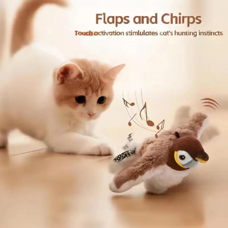 Hot Rechargeable Interactive Simulated Bird Cat Toy Touch Activated Chirping Flapping No Flying Plush Pet Toy for Cats Dogs Petrkl