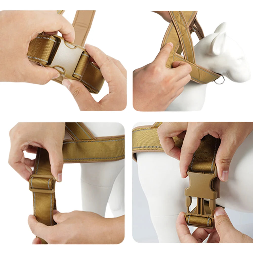 Tactical Anti-Pull Dog Harness - 1000D Nylon Adjustable for Large Dogs, Outdoor Training Vest with Handle & Reflective Petrkl