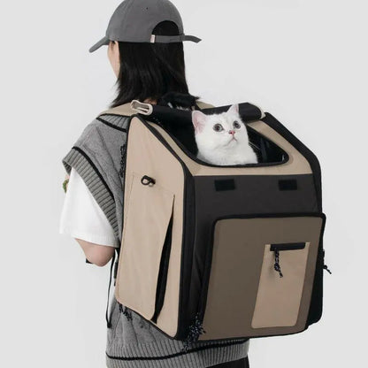 Woman carrying pet travel backpack