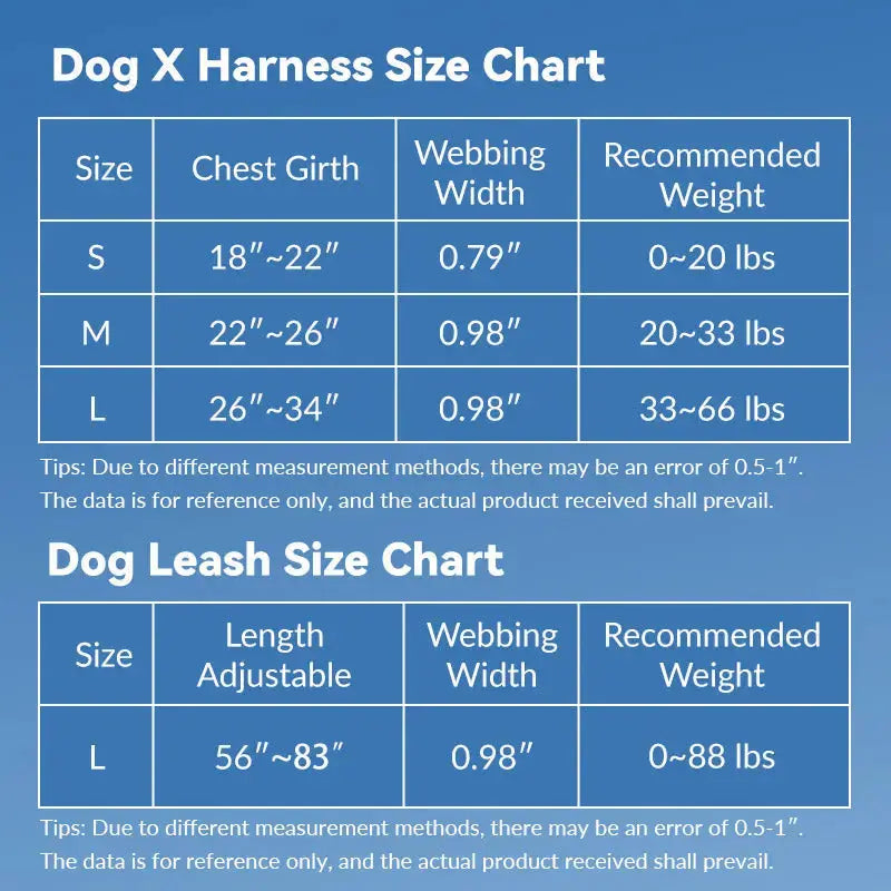 size chart-no pull dog harness